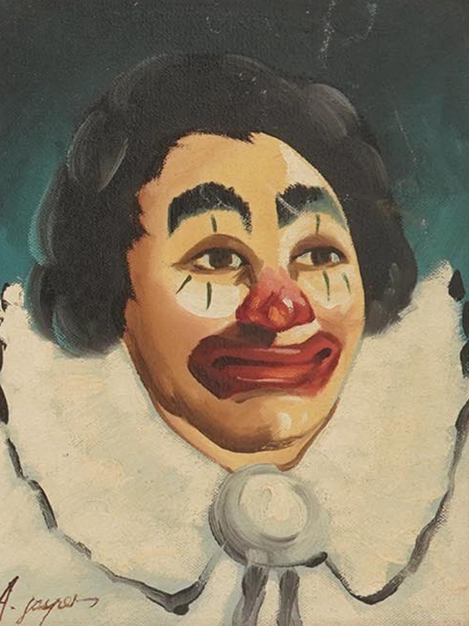 TWO MID CENTURY AMERICAN CLOWN PORTRAIT PAINTINGS PIC-1